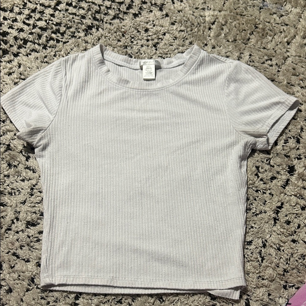 Bozzolo Light Gray Ribbed Short Sleeve Top